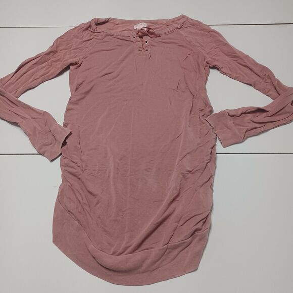 Isabel Womens Maternity S Sweater Pink Modal Spandex Long Sleeve Lace Notch Neck - Picture 1 of 12